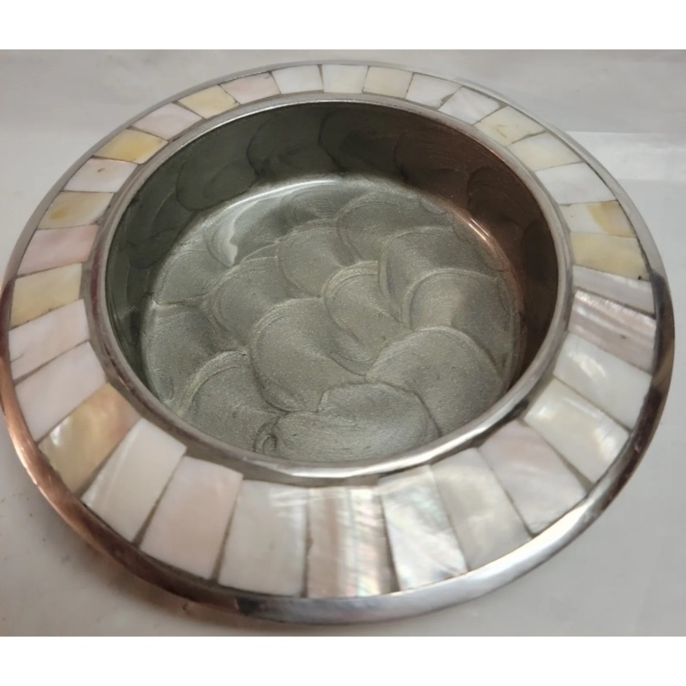 Julia Knight Wine Coaster Classic Platinum 6” Barware Trinket Dish Mother Pearl